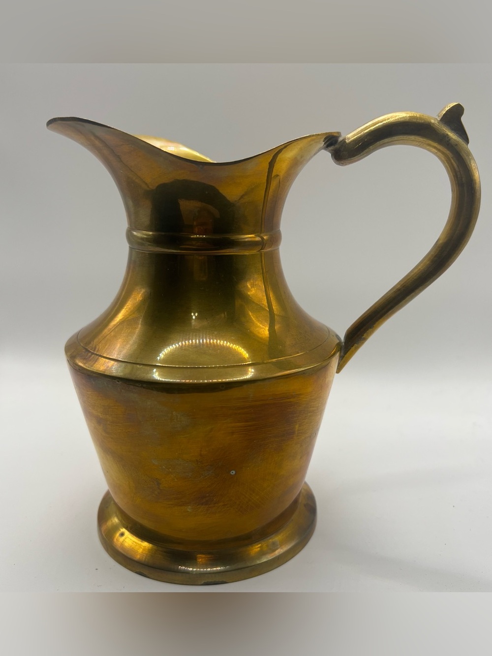 Vintage Solid Brass Pitcher 6.5” • Aged Iridescent Patina Decor Vase